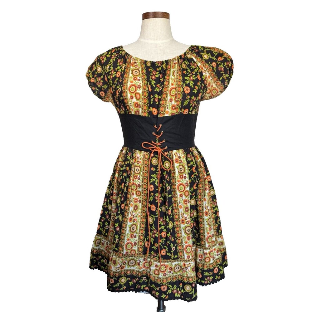 Vintage Carol Brent Prairie Corset Dress Cottagecore Boho Renaissance Whimsy S